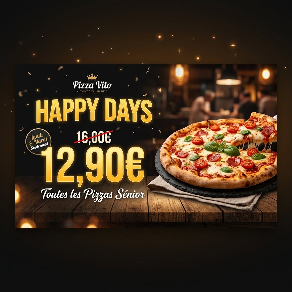 Happy Days — Pizzas Sénior à 12,90€ le lundi et mardi